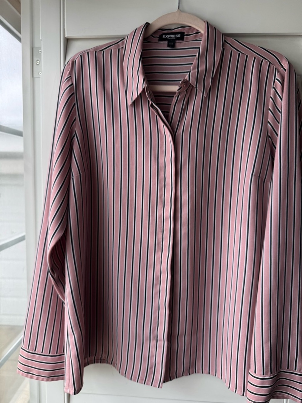 Express Pink Striped Button-Down Blouse